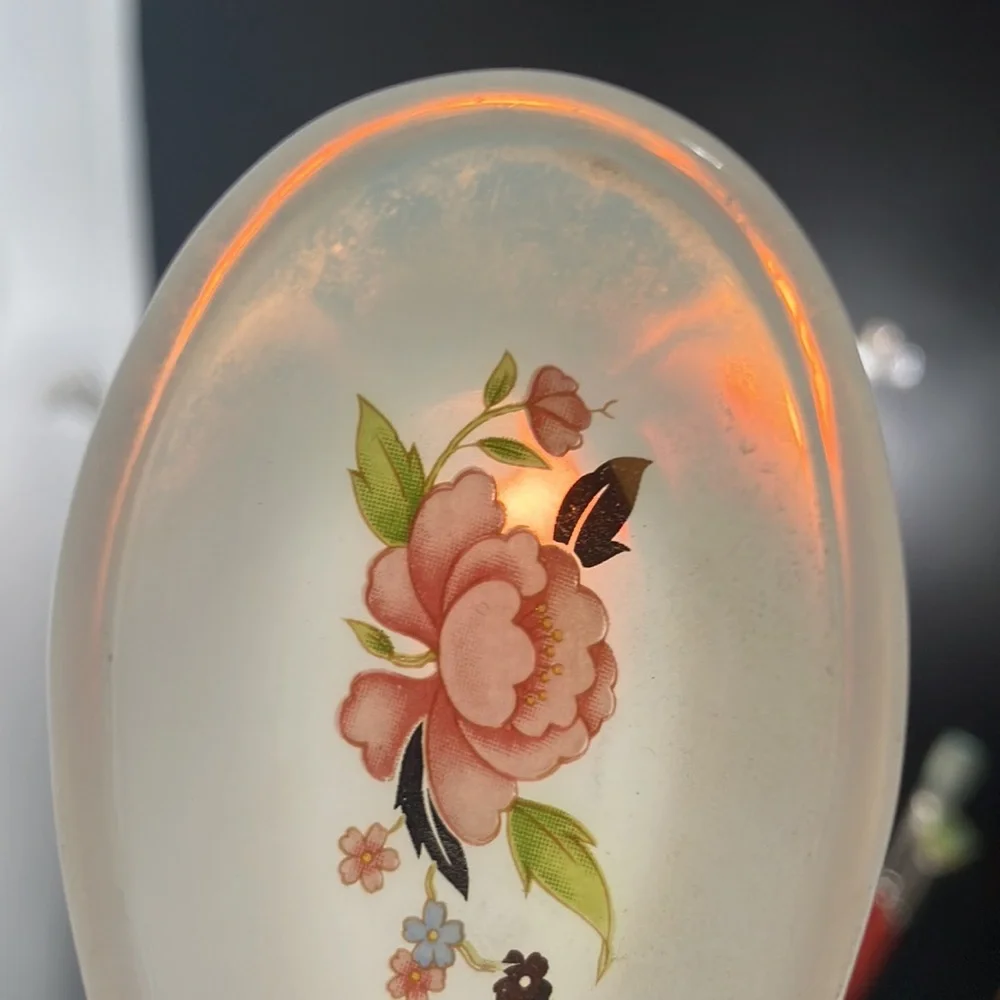 Set of 6 Floral Opaline Glass Soup Spoons Vintage Korean Opal